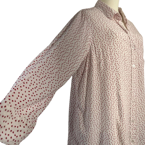 Heart print Button Collared Shirt Women's Size XL White Red Long Sleeve - Picture 3 of 14
